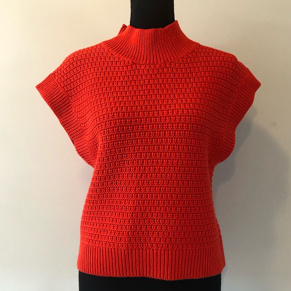 Women’s Esprit Red Orange Short-Sleeve Mock Neck Knit Sweater size M